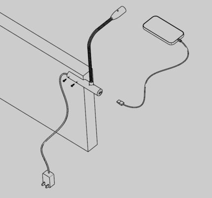 82 Lm Silver LED Bedside Lamp with Flexible Neck Eye Care Function and USB Charging Port